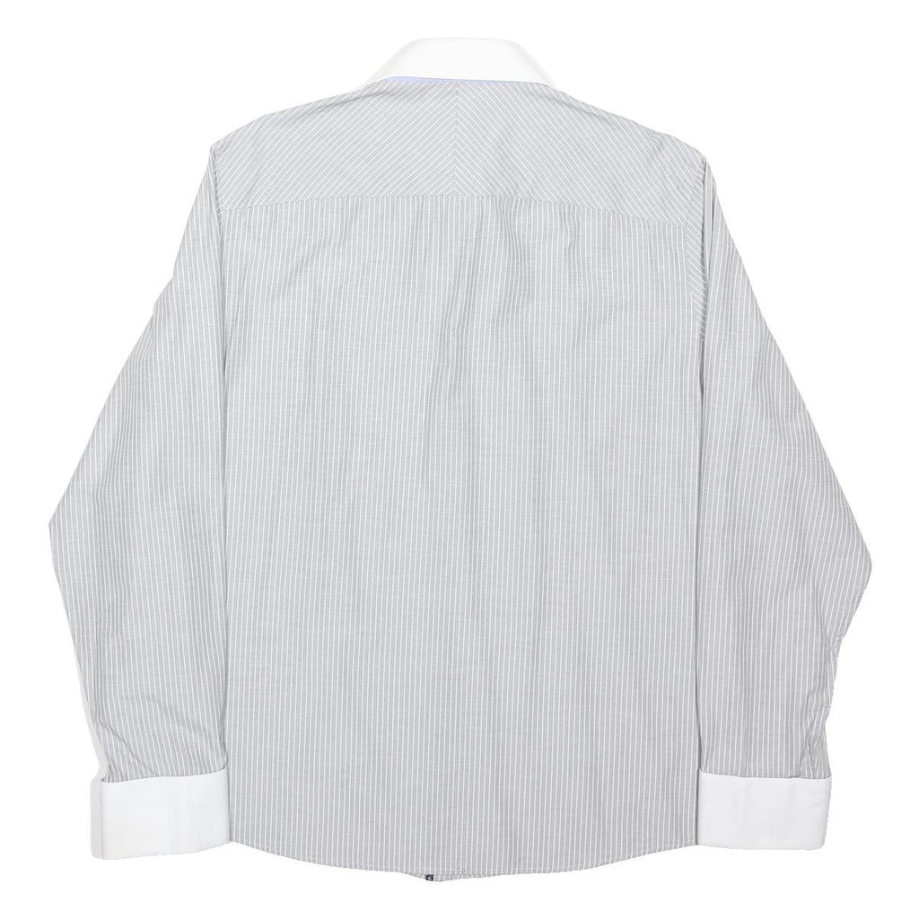 RIVER ISLAND Mens Grey & White Stripe Classic Fit Shirt XL Long Sleeve Button