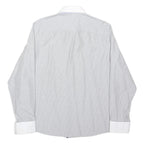 RIVER ISLAND Mens Grey & White Stripe Classic Fit Shirt XL Long Sleeve Button