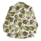 Womens White Green Leaf Print Basic Shirt Long Sleeve Collared Cotton S Button