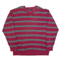 TOMMY HILFIGER Mens Patterned Jumper Maroon Striped V-Neck Tight Knit 2XL