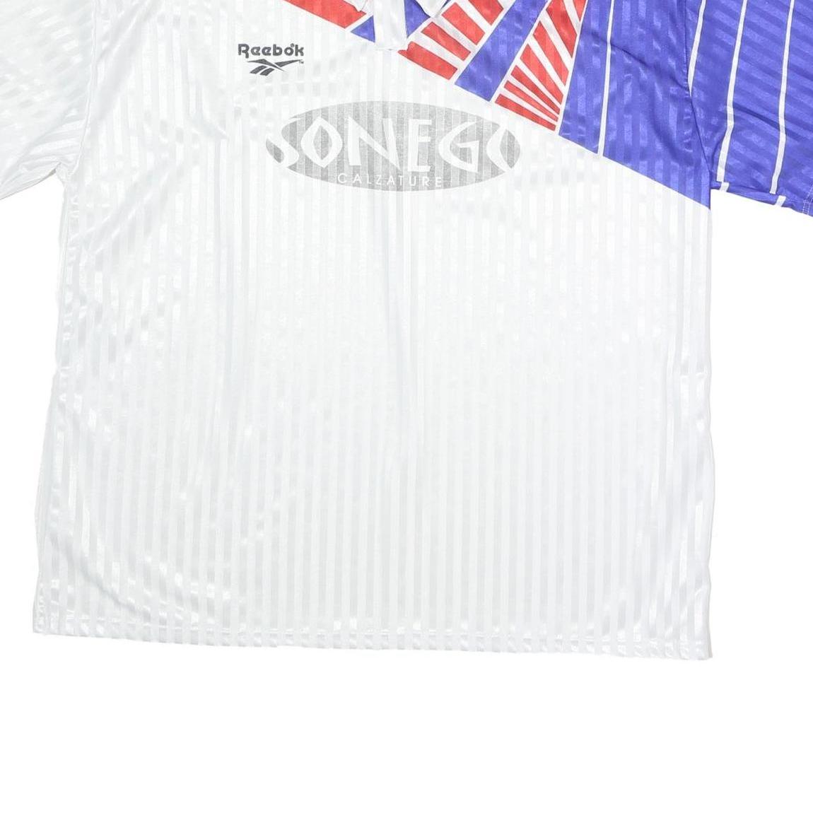 REEBOK Mens White & Red & Blue Short Sleeve Graphic 2XL Polyester Polo Shirt