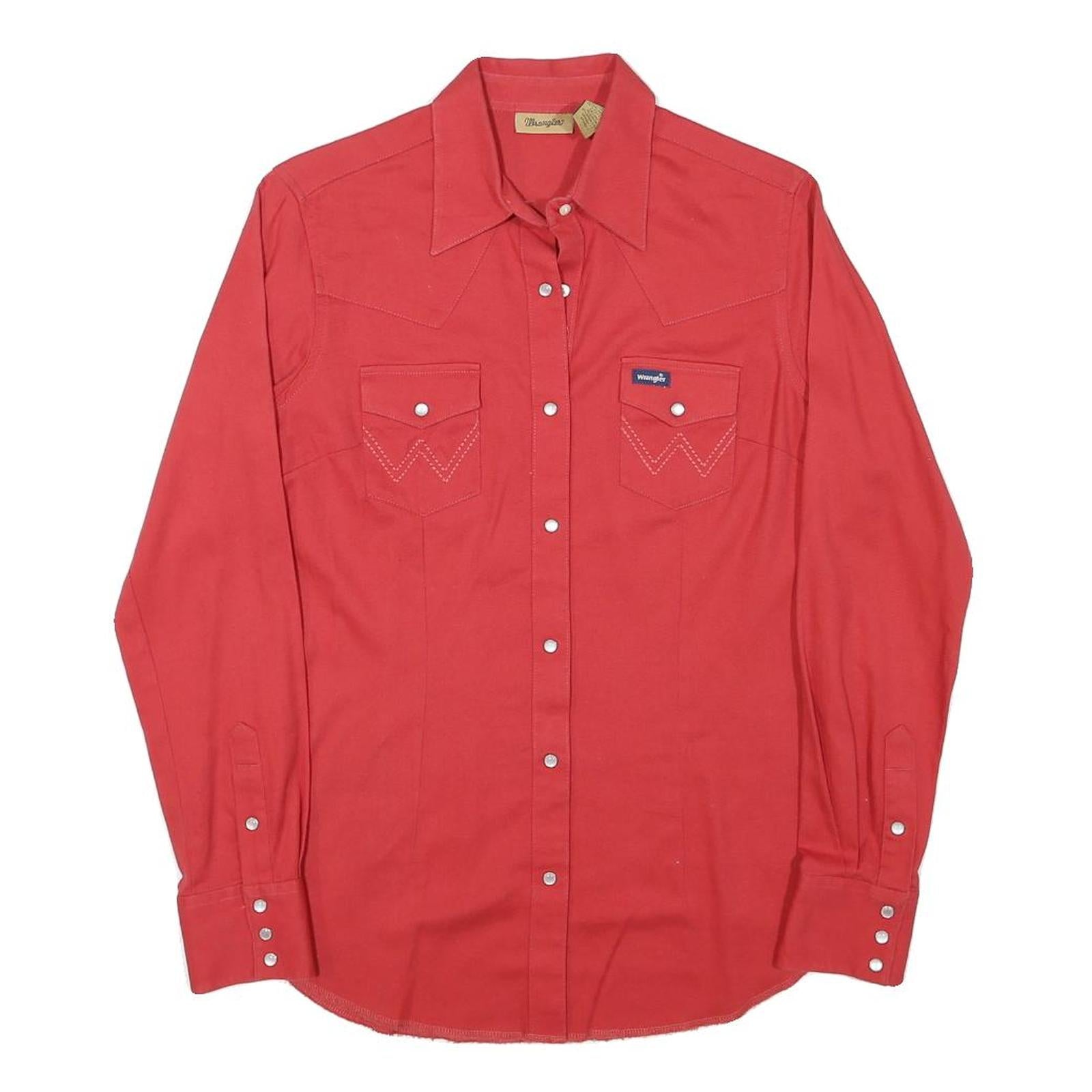 WRANGLER Womens Red Western Shirt S Cotton Blend Long Sleeve Button Front