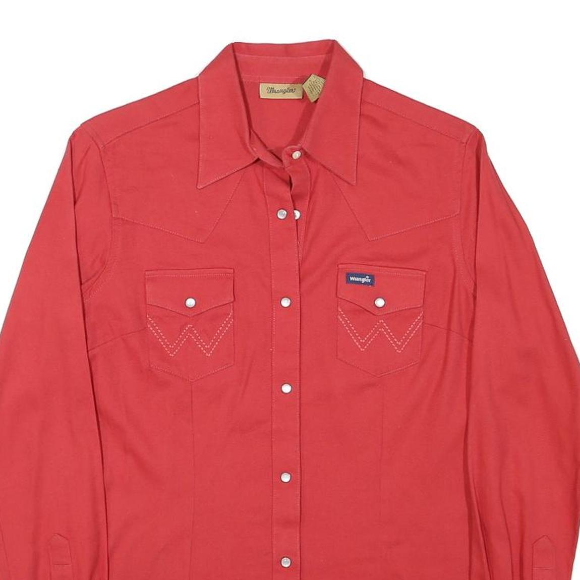 WRANGLER Womens Red Western Shirt S Cotton Blend Long Sleeve Button Front