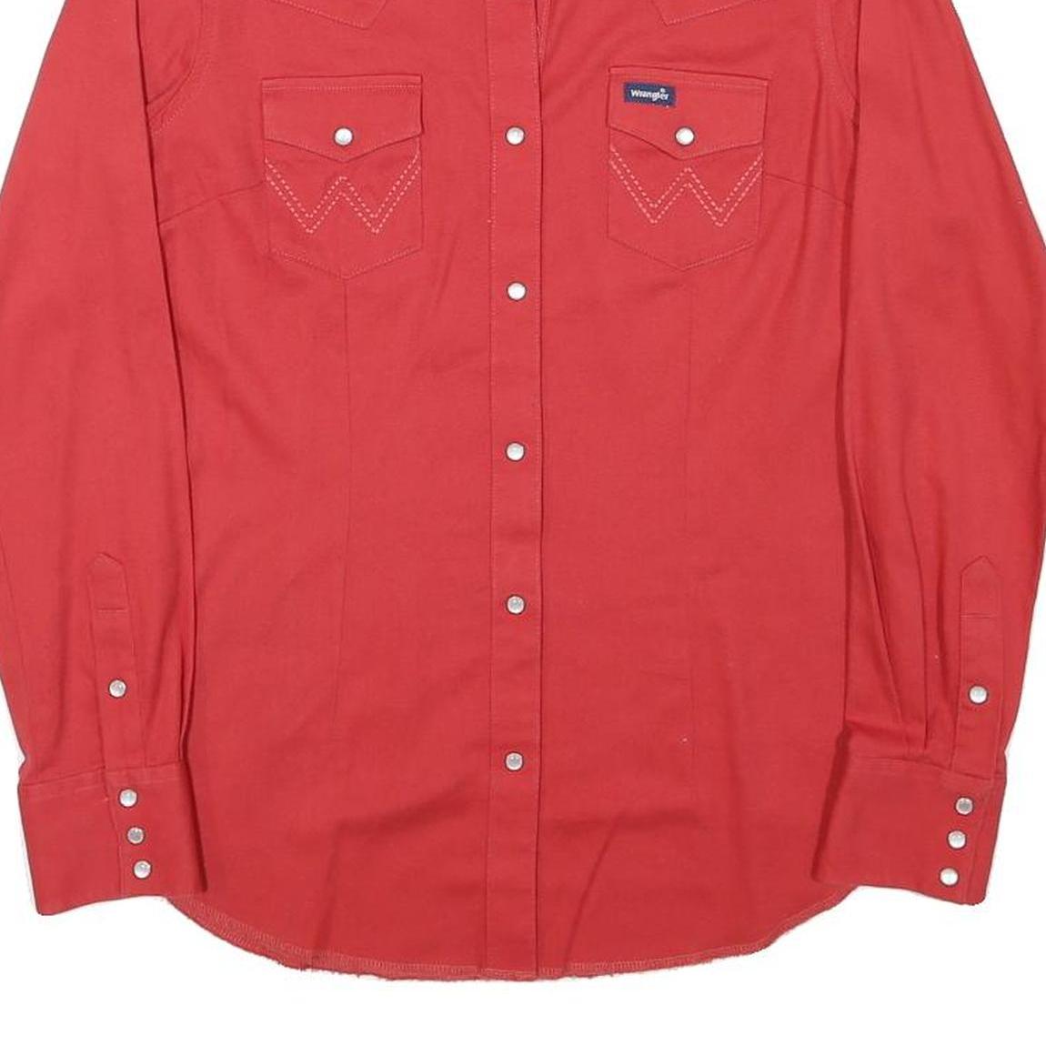 WRANGLER Womens Red Western Shirt S Cotton Blend Long Sleeve Button Front