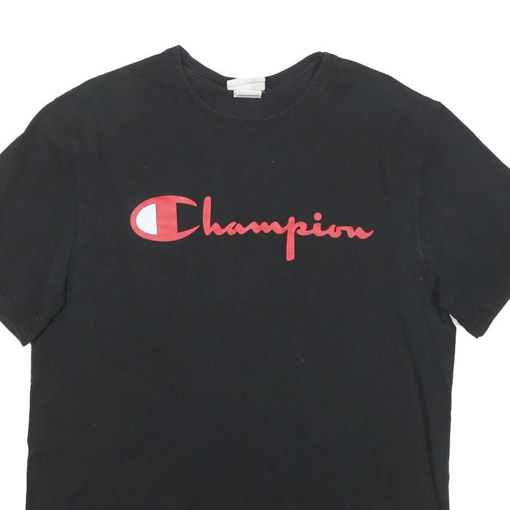 CHAMPION Mens Black Red Logo Modern T-Shirt M Short Sleeve Crew Neck