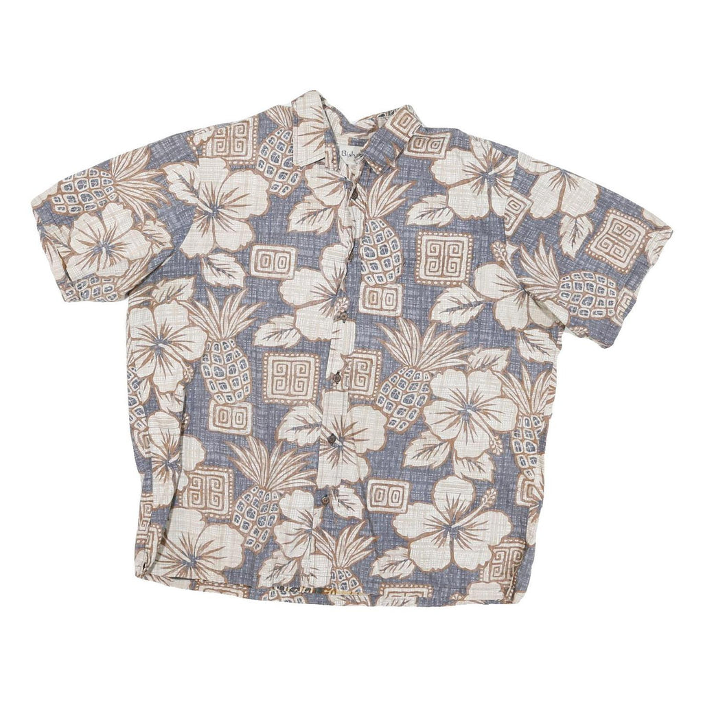 BISHOPS Mens Blue & Cream Hawaiian Shirt M Cotton Blend Summer Casual