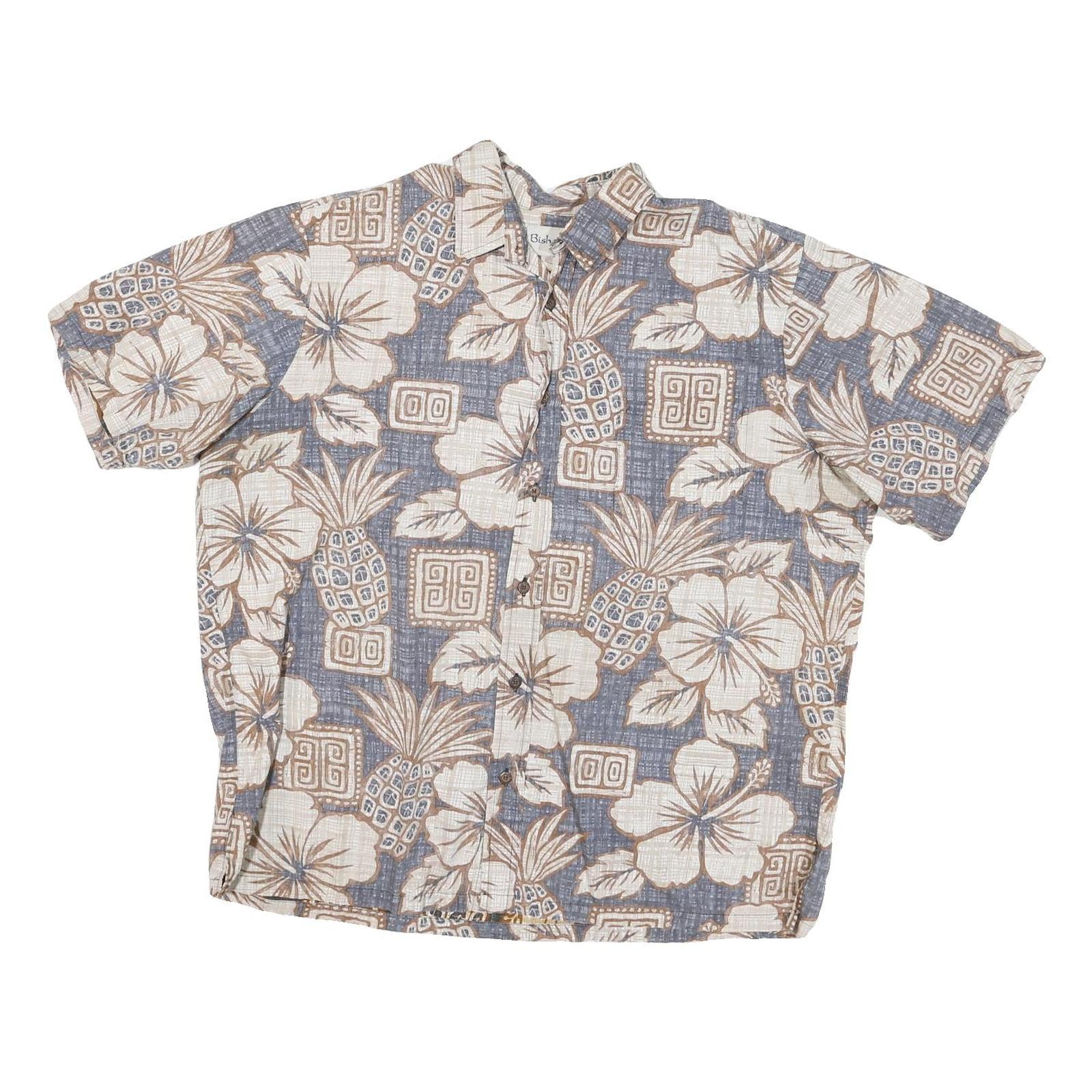 BISHOPS Mens Blue & Cream Hawaiian Shirt M Cotton Blend Summer Casual