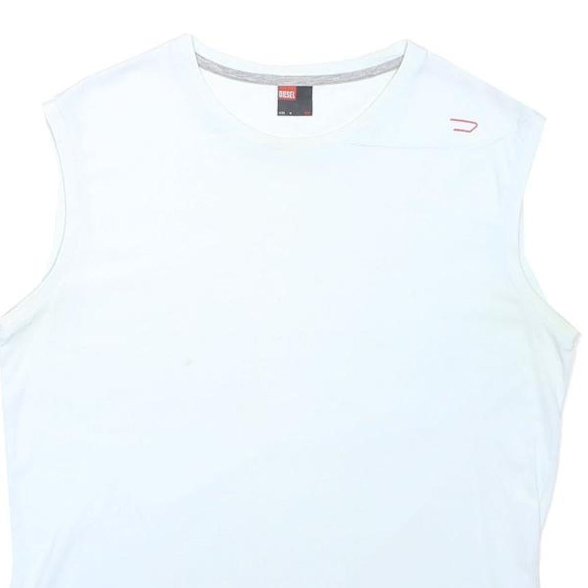 DIESEL Mens White Sleeveless Crew Neck Cotton Blend T-Shirt M Sleeveless Plain