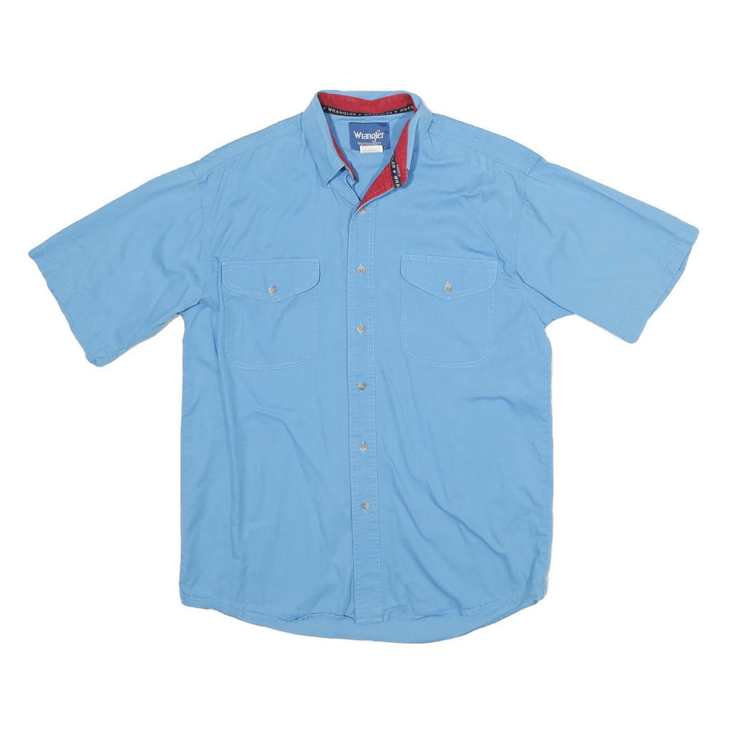 WRANGLER Mens Blue Short Sleeve Shirt M Cotton Casual Summer Button Front