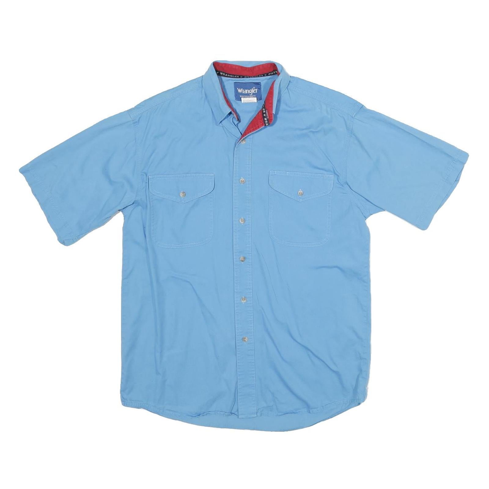 WRANGLER Mens Blue Short Sleeve Shirt M Cotton Casual Summer Button Front