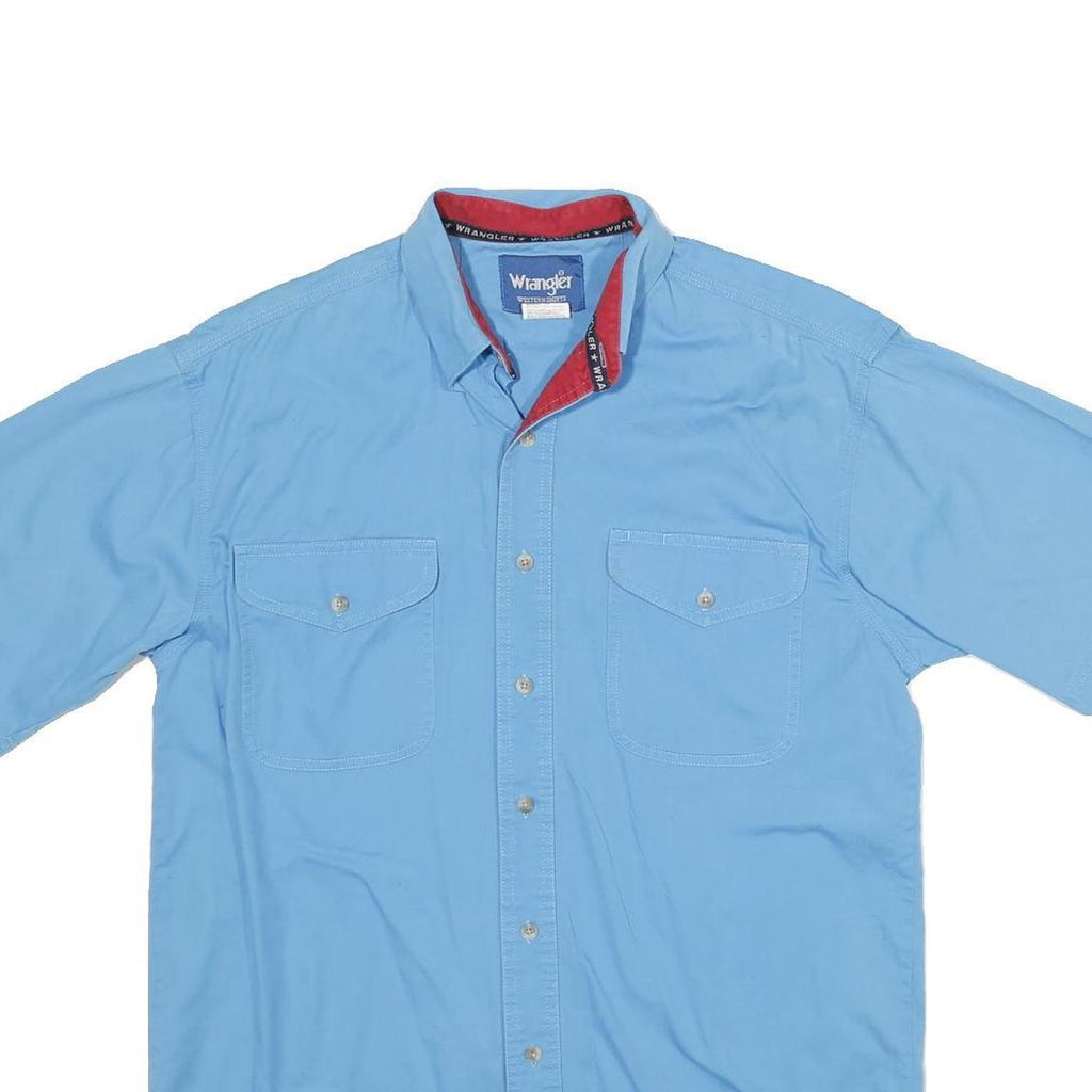 WRANGLER Mens Blue Short Sleeve Shirt M Cotton Casual Summer Button Front