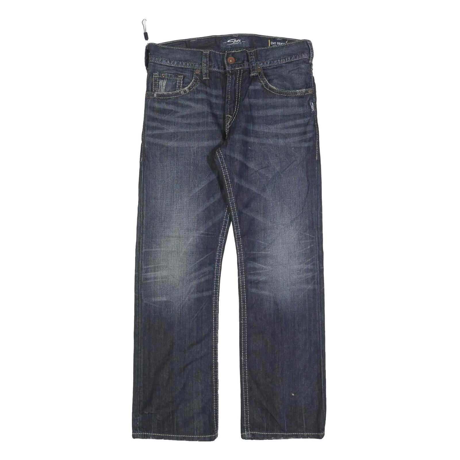 SILVER JEANS Mens Blue Regular Straight Denim Dark W34 L32 Zip Cotton Blend