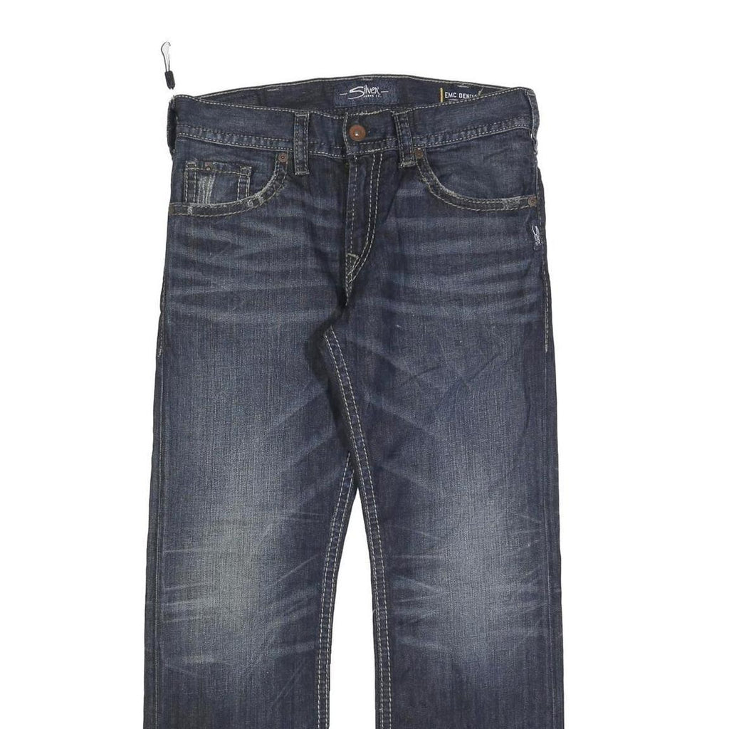 SILVER JEANS Mens Blue Regular Straight Denim Dark W34 L32 Zip Cotton Blend