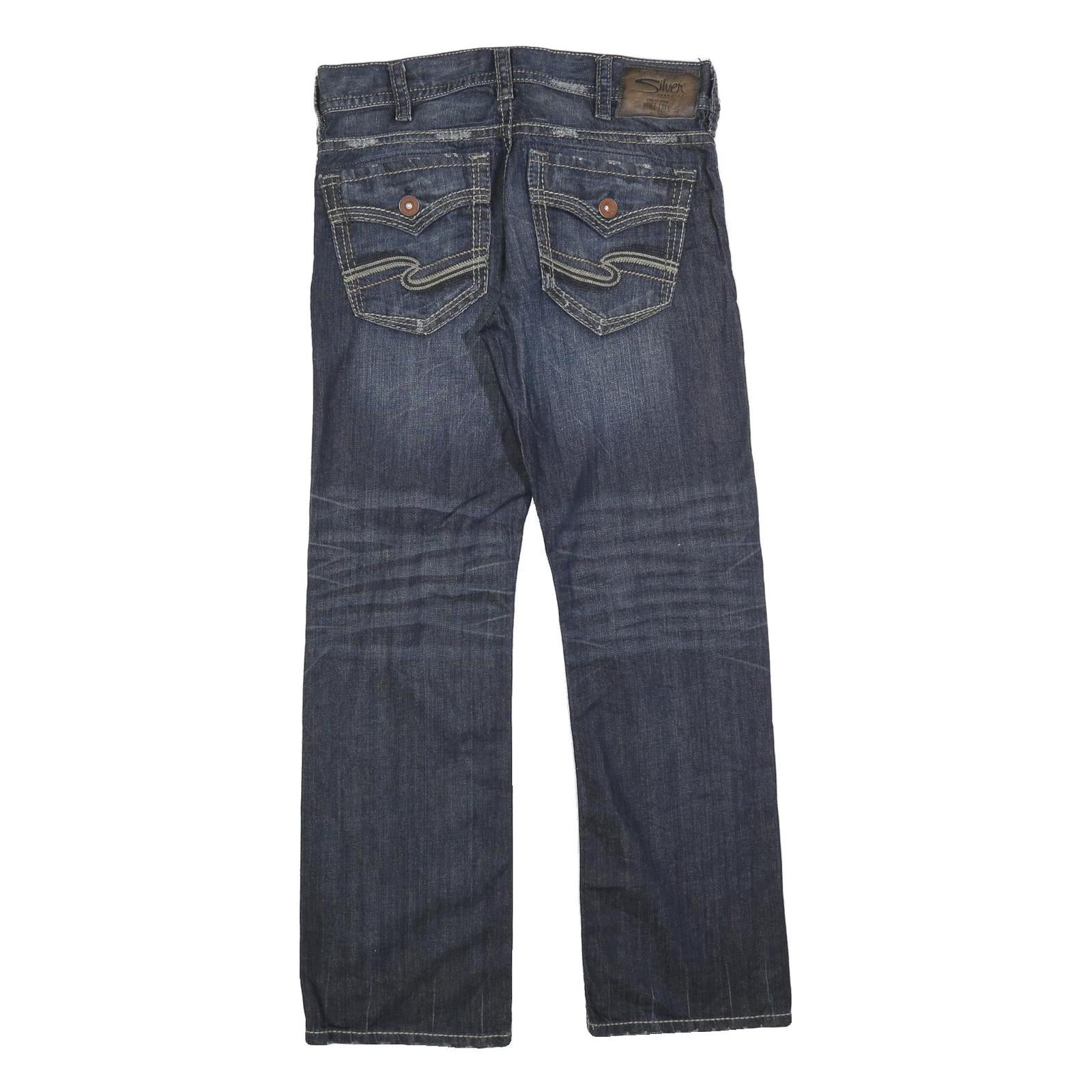 SILVER JEANS Mens Blue Regular Straight Denim Dark W34 L32 Zip Cotton Blend