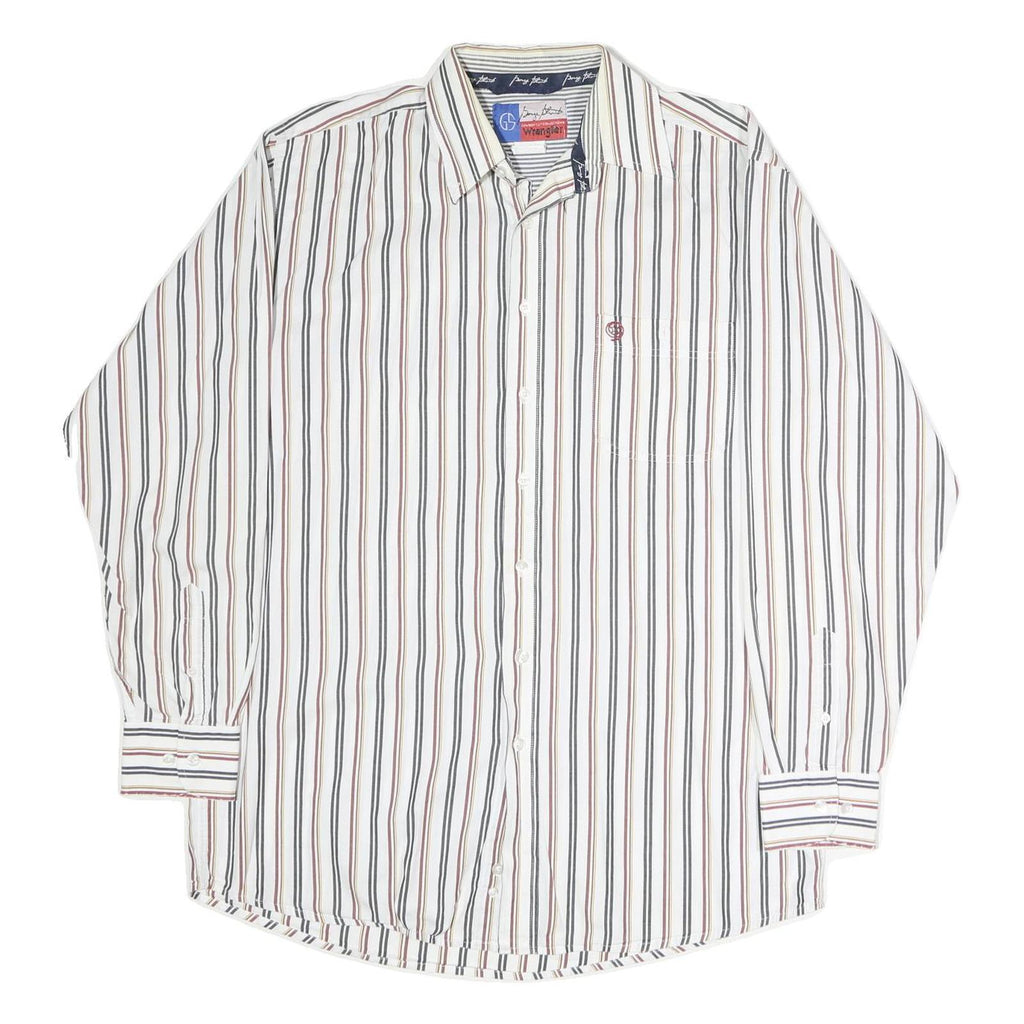 WRANGLER Mens White & Brown Stripe Long Sleeve Shirt L Casual Cotton