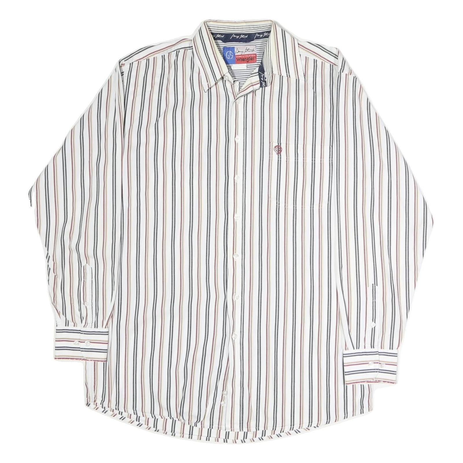 WRANGLER Mens White & Brown Stripe Long Sleeve Shirt L Casual Cotton