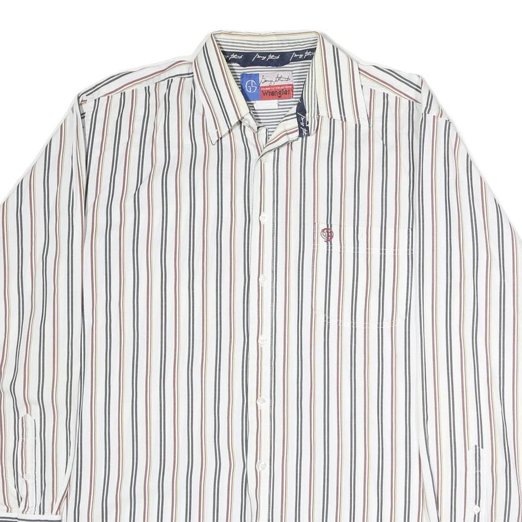 WRANGLER Mens White & Brown Stripe Long Sleeve Shirt L Casual Cotton