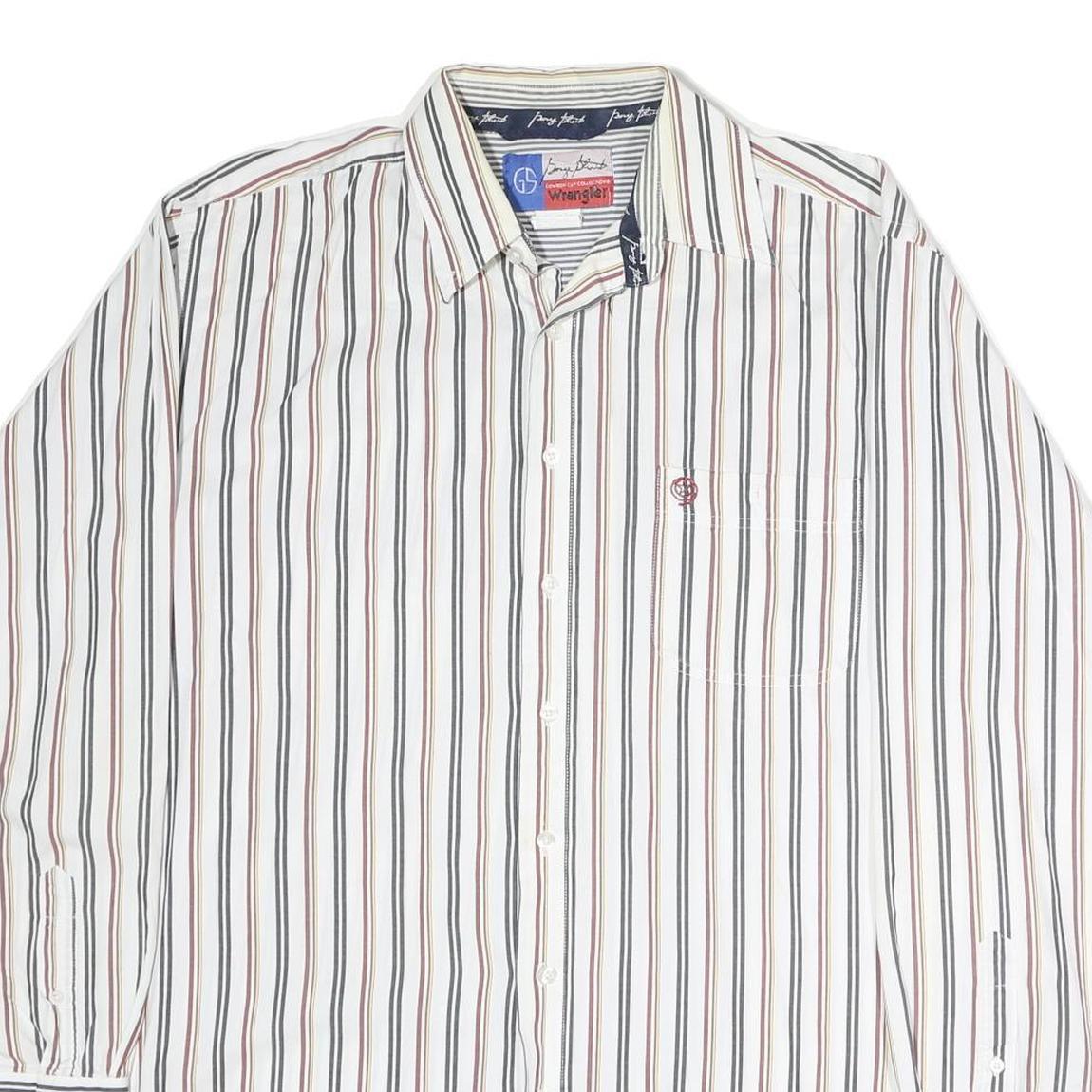 WRANGLER Mens White & Brown Stripe Long Sleeve Shirt L Casual Cotton