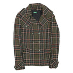 BENETTON Womens Green & Red Check Button Jacket XS Polyester Blend Classic Fit