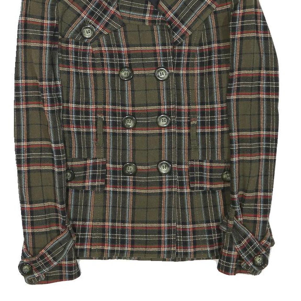 BENETTON Womens Green & Red Check Button Jacket XS Polyester Blend Classic Fit