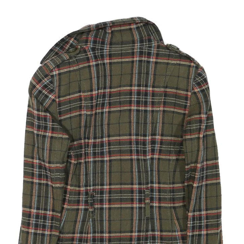 BENETTON Womens Green & Red Check Button Jacket XS Polyester Blend Classic Fit