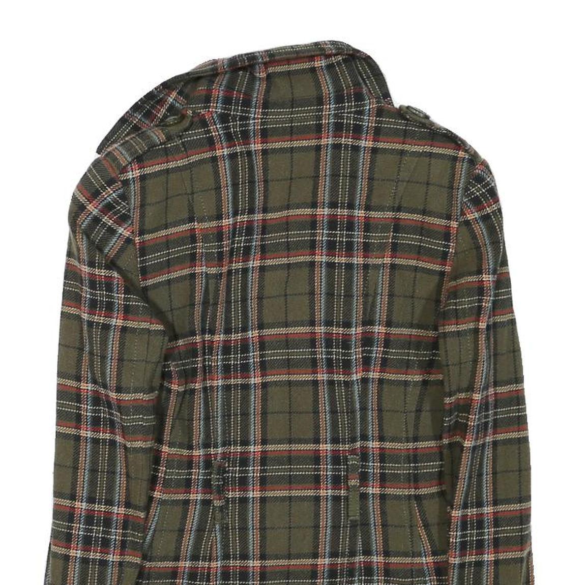 BENETTON Womens Green & Red Check Button Jacket XS Polyester Blend Classic Fit