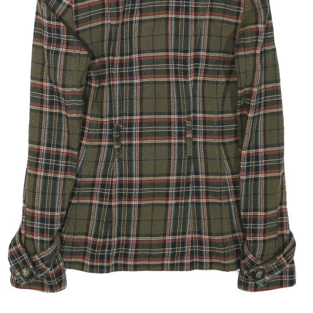 BENETTON Womens Green & Red Check Button Jacket XS Polyester Blend Classic Fit