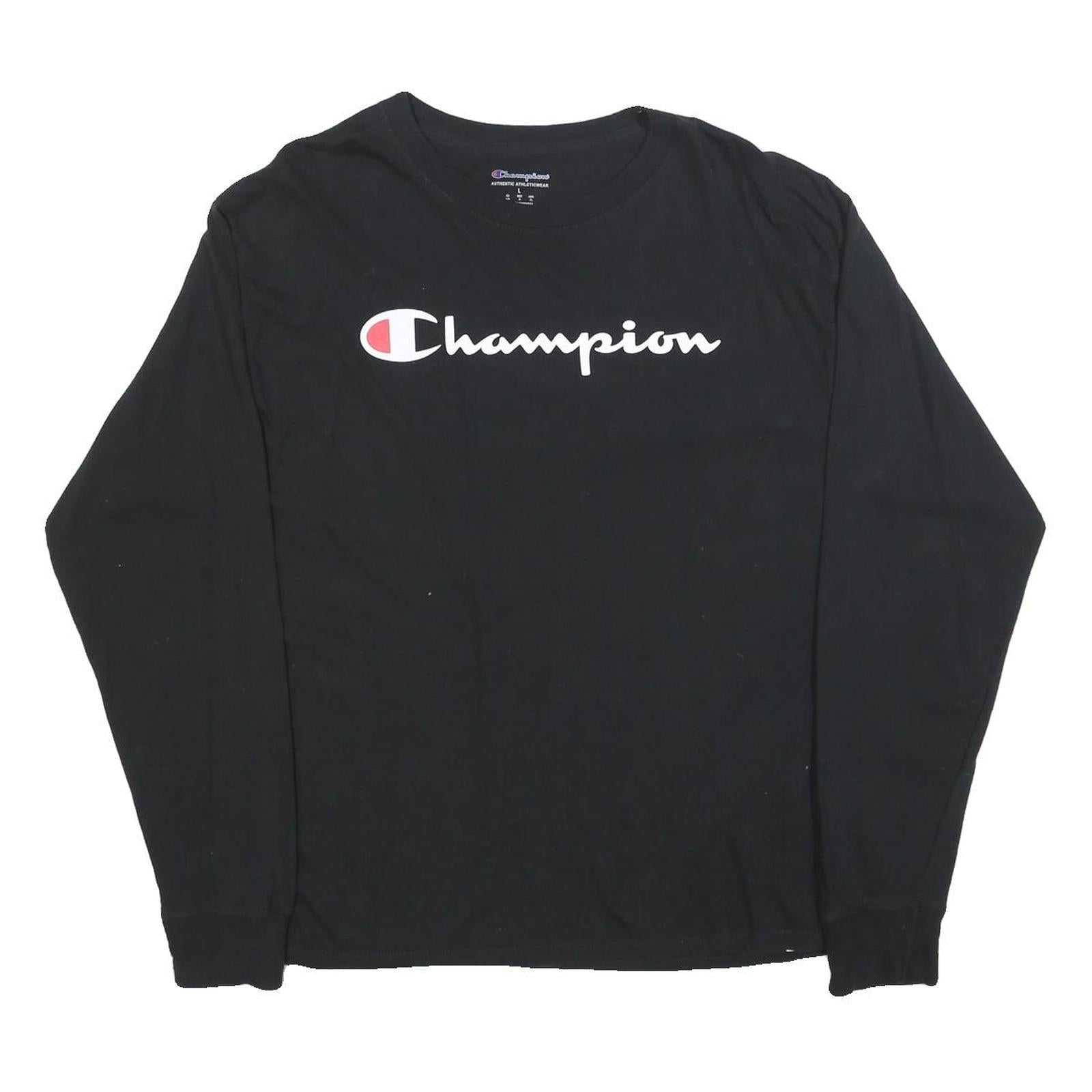 CHAMPION Mens Black Long Sleeve T-Shirt Crew Neck Cotton Blend L