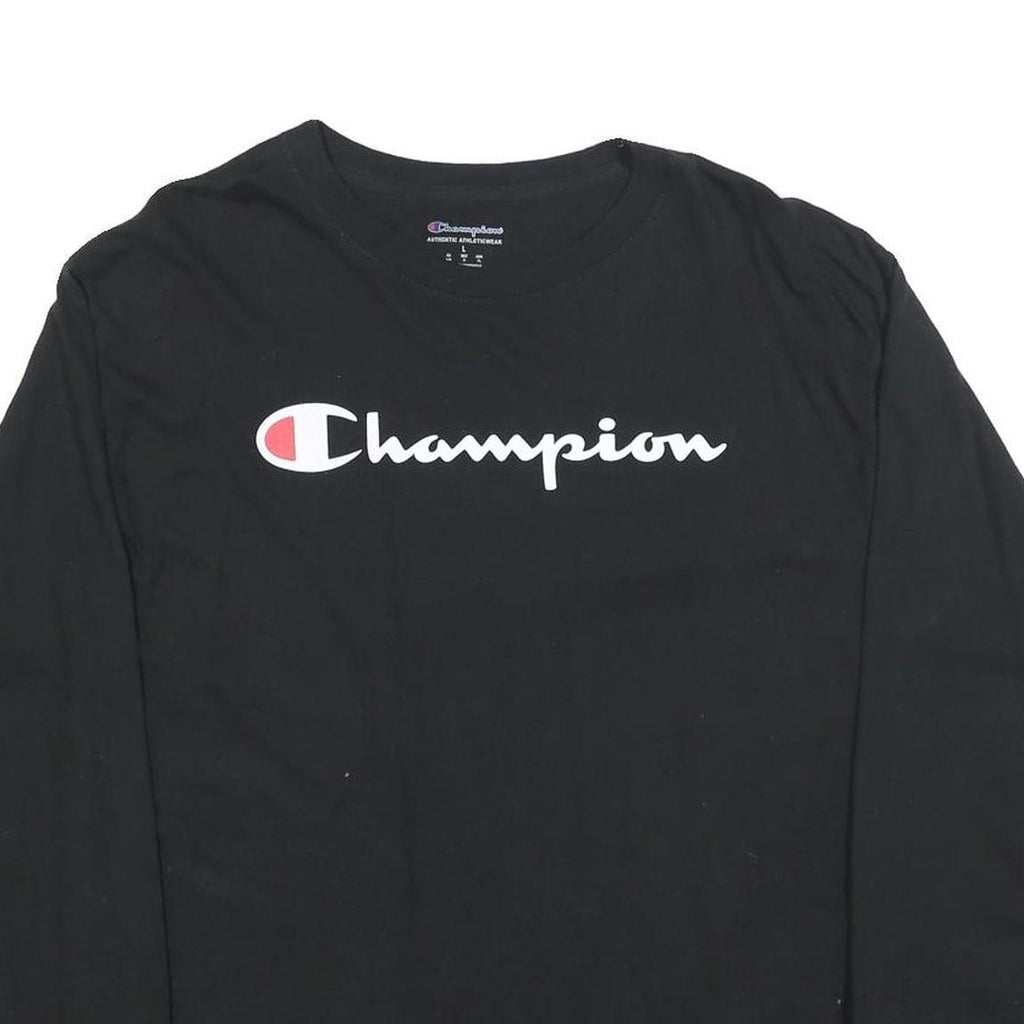 CHAMPION Mens Black Long Sleeve T-Shirt Crew Neck Cotton Blend L