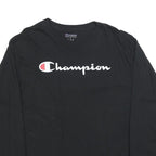 CHAMPION Mens Black Long Sleeve T-Shirt Crew Neck Cotton Blend L