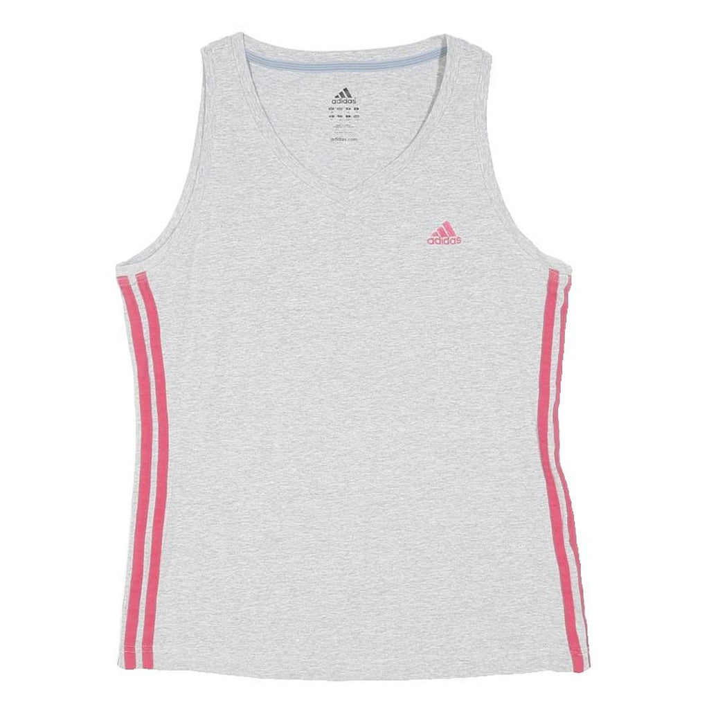 ADIDAS Womens Grey & Pink Athletic Vest UK 18 Sleeveless V-Neck Sportswear