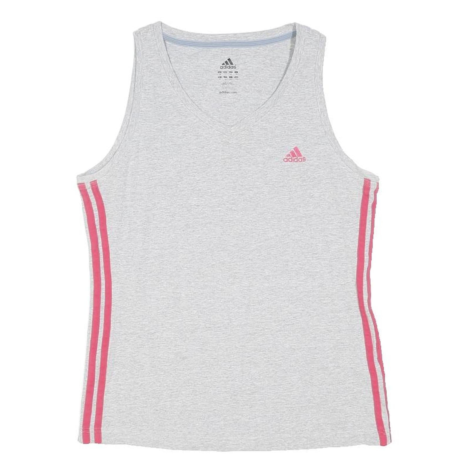 ADIDAS Womens Grey & Pink Athletic Vest UK 18 Sleeveless V-Neck Sportswear