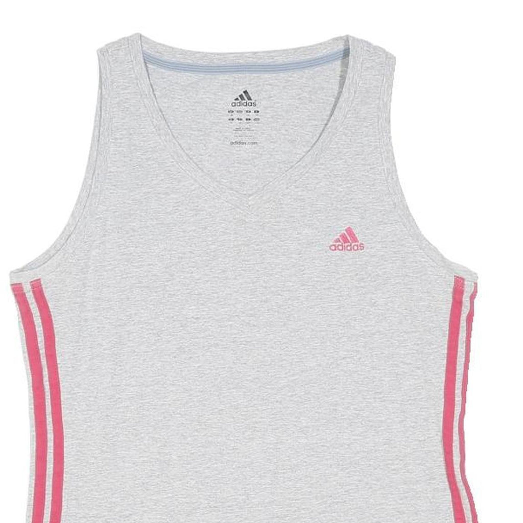 ADIDAS Womens Grey & Pink Athletic Vest UK 18 Sleeveless V-Neck Sportswear