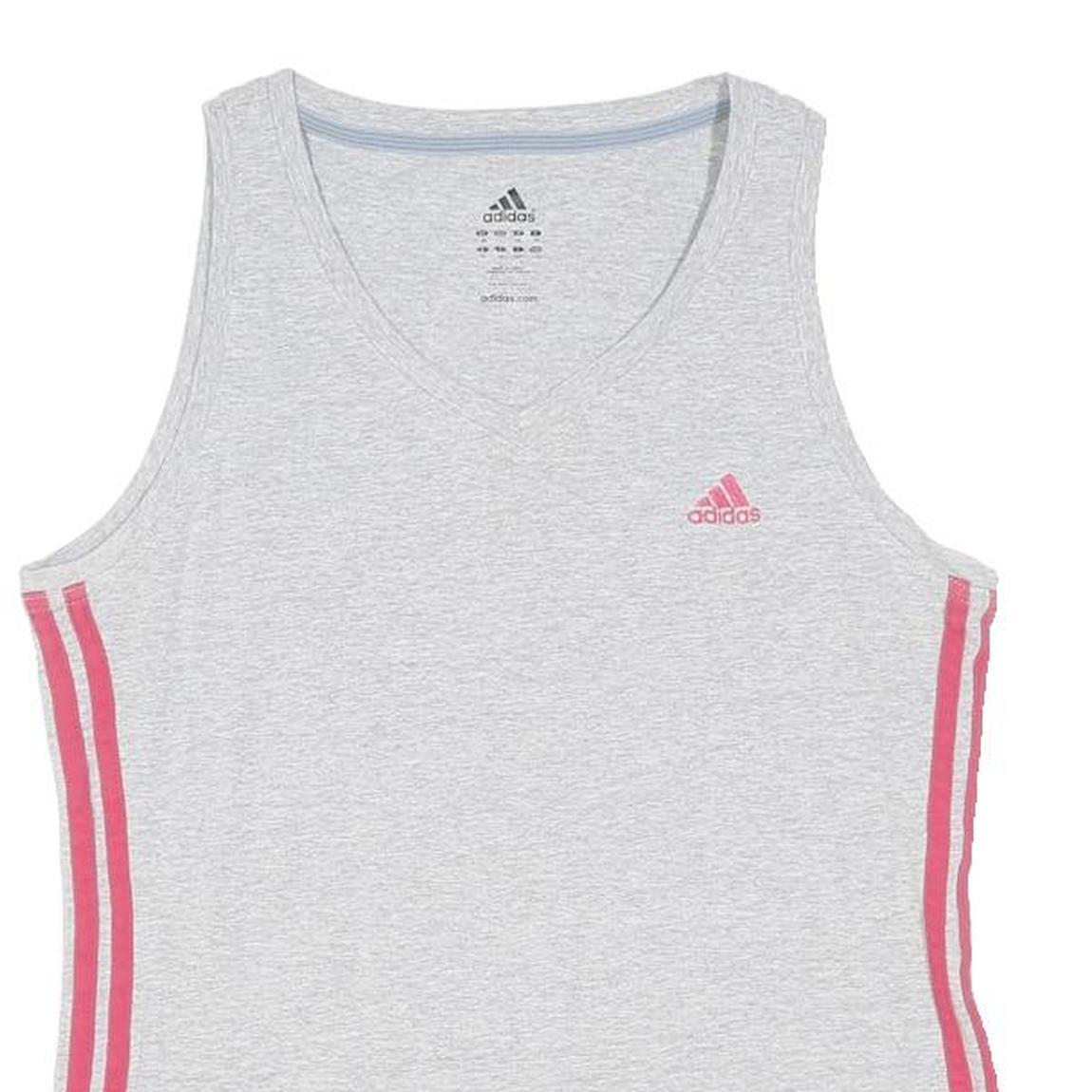 ADIDAS Womens Grey & Pink Athletic Vest UK 18 Sleeveless V-Neck Sportswear