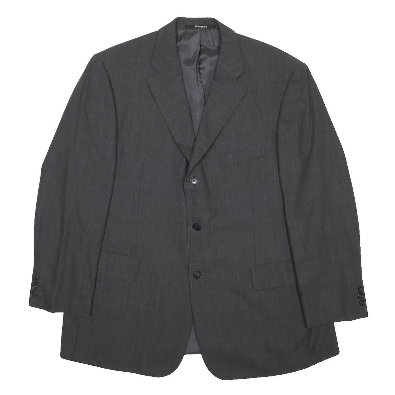 YVES SAINT LAURENT Mens Grey Wool Blazer XL Woven Button Classic Tailored Jacket