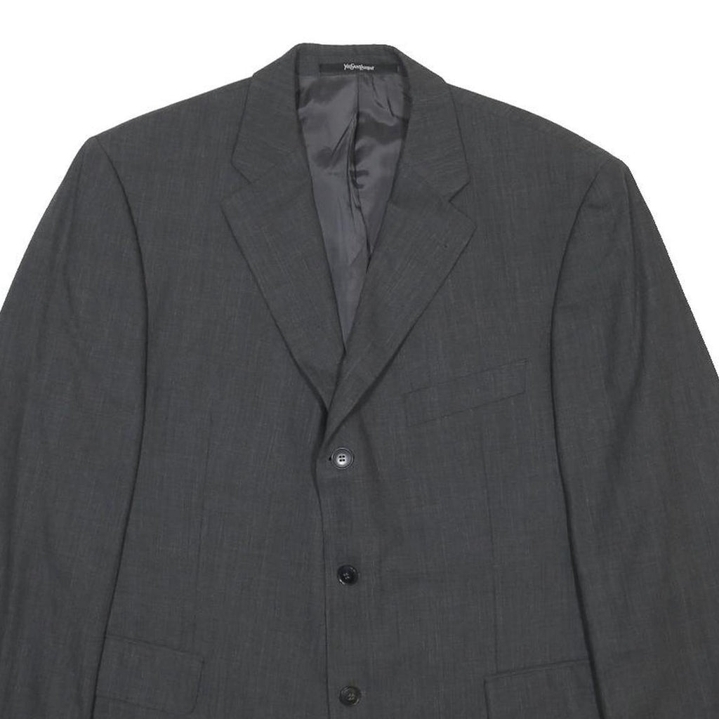 YVES SAINT LAURENT Mens Grey Wool Blazer XL Woven Button Classic Tailored Jacket