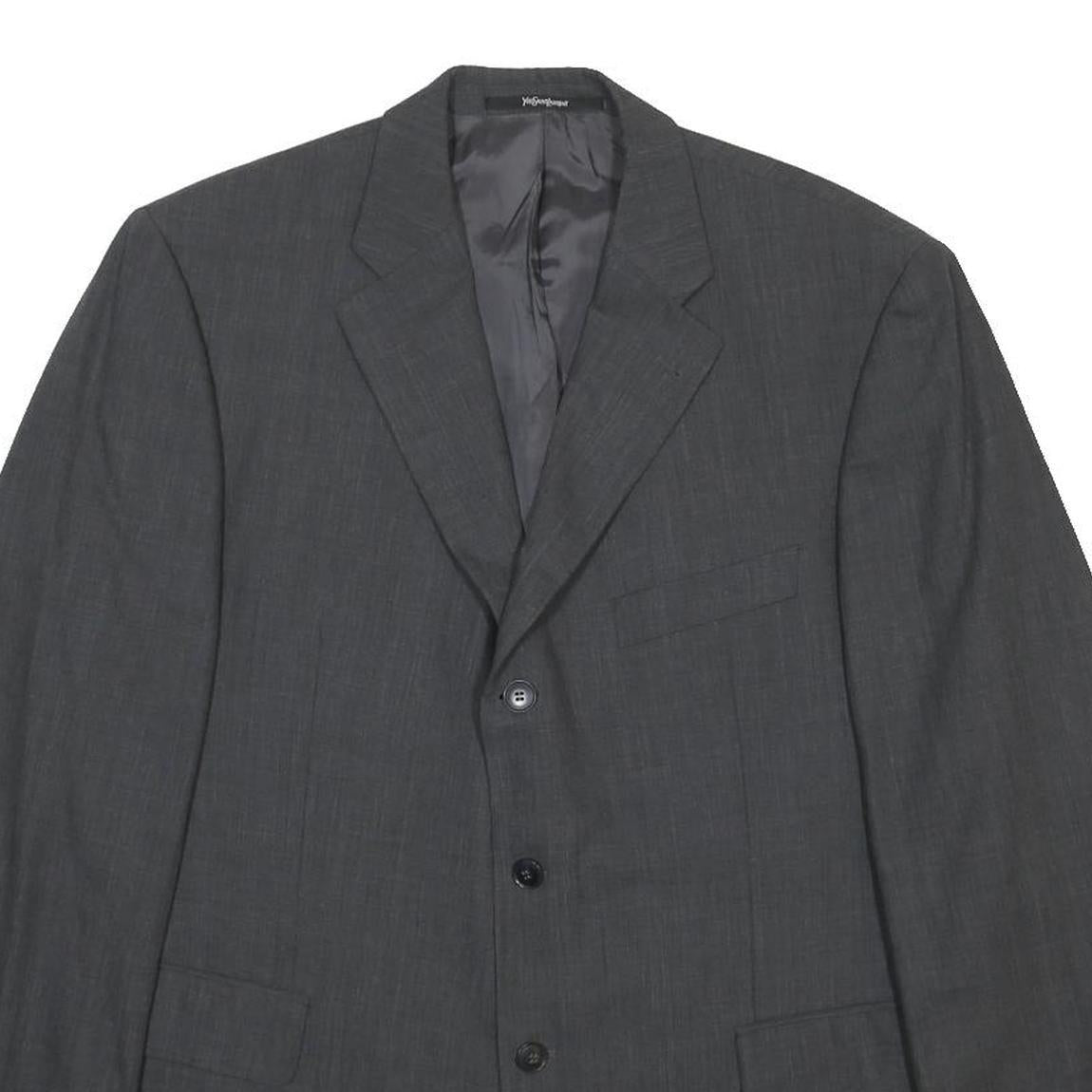 YVES SAINT LAURENT Mens Grey Wool Blazer XL Woven Button Classic Tailored Jacket