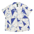 LAUREN RALPH LAUREN Womens White & Blue Printed Silk Short Sleeve Shirt XL