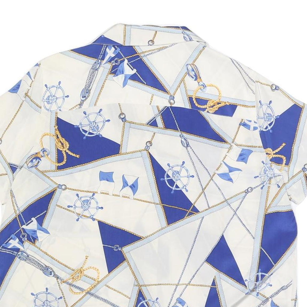LAUREN RALPH LAUREN Womens White & Blue Printed Silk Short Sleeve Shirt XL