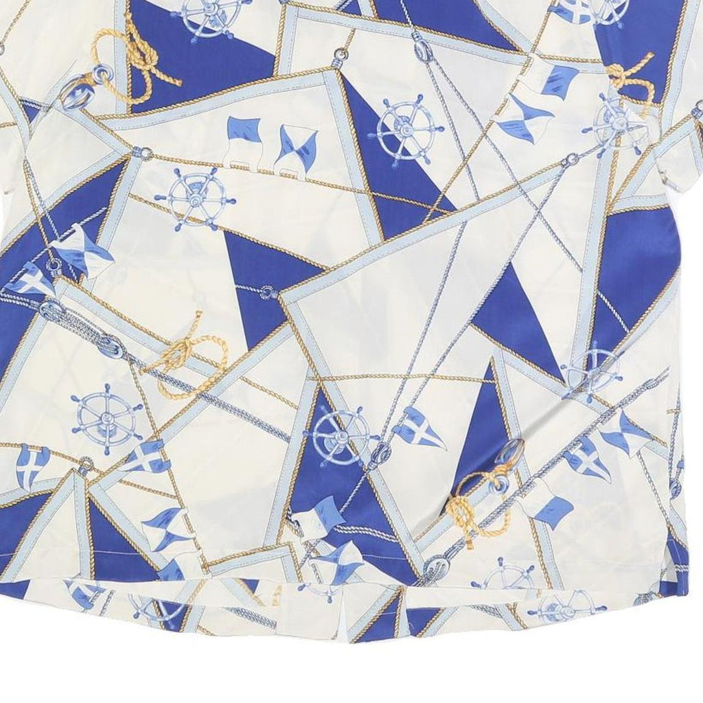 LAUREN RALPH LAUREN Womens White & Blue Printed Silk Short Sleeve Shirt XL