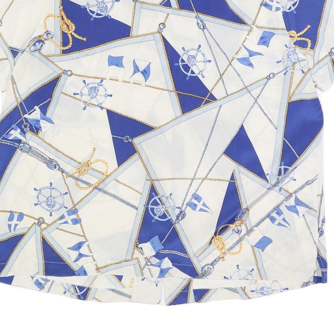 LAUREN RALPH LAUREN Womens White & Blue Printed Silk Short Sleeve Shirt XL