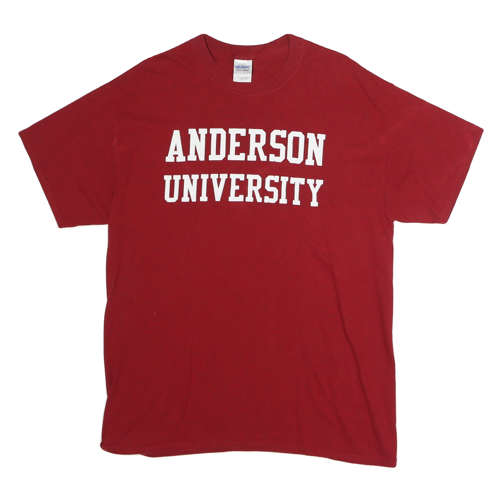 GILDAN Mens Red Anderson University Graphic T-Shirt L Short Sleeve Crew Neck