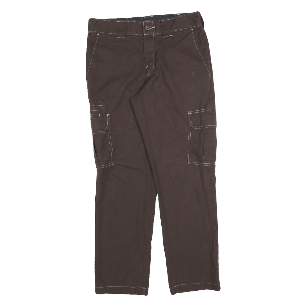 DICKIES Womens Cotton Blend Brown Slim Straight Trousers W30 L30 Workwear