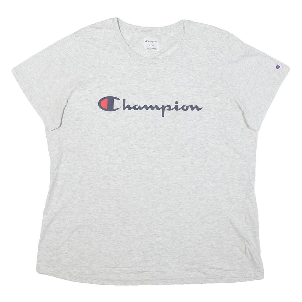 CHAMPION Womens Light Grey Graphic T-Shirt XL Short Sleeve Crew Neck Casual