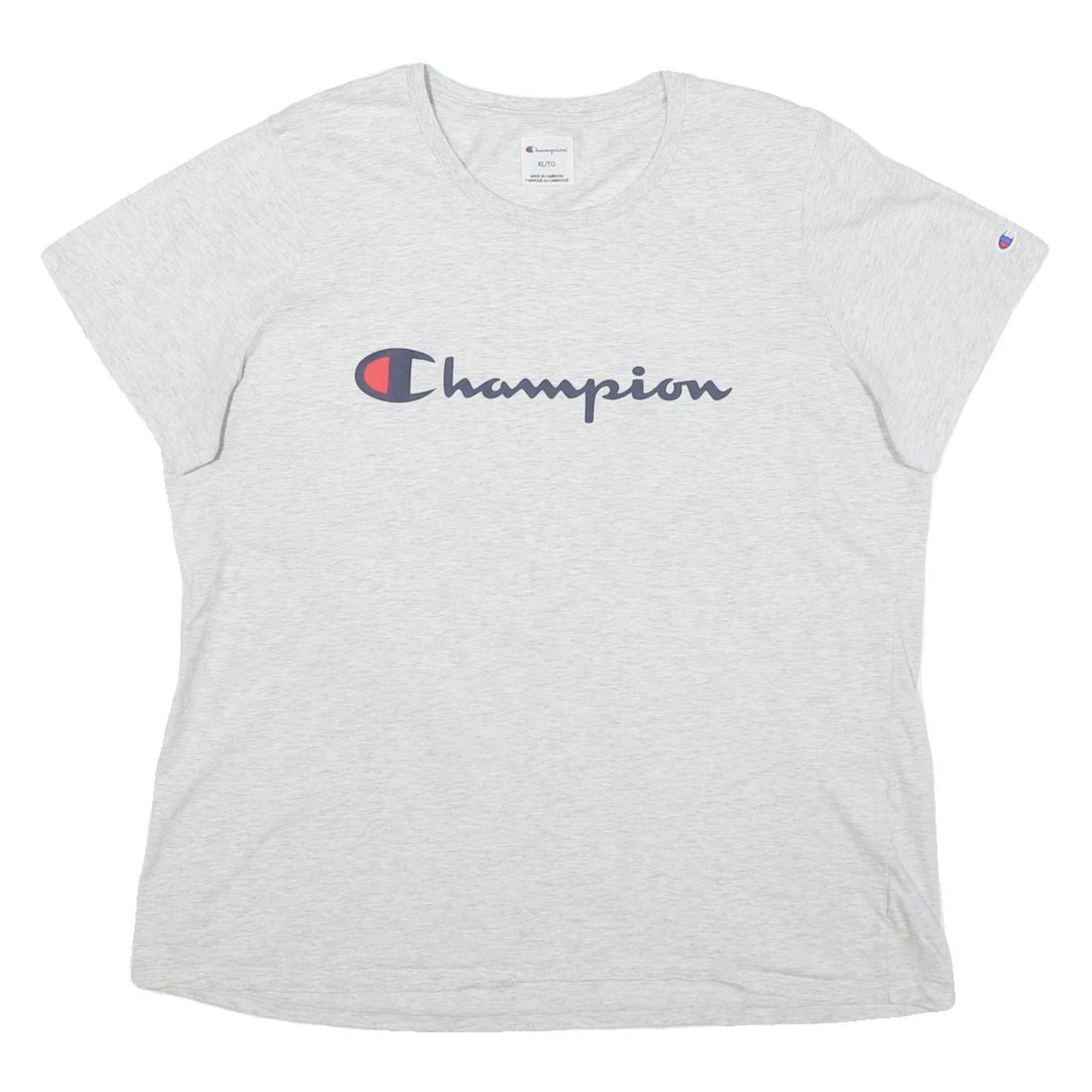 CHAMPION Womens Light Grey Graphic T-Shirt XL Short Sleeve Crew Neck Casual