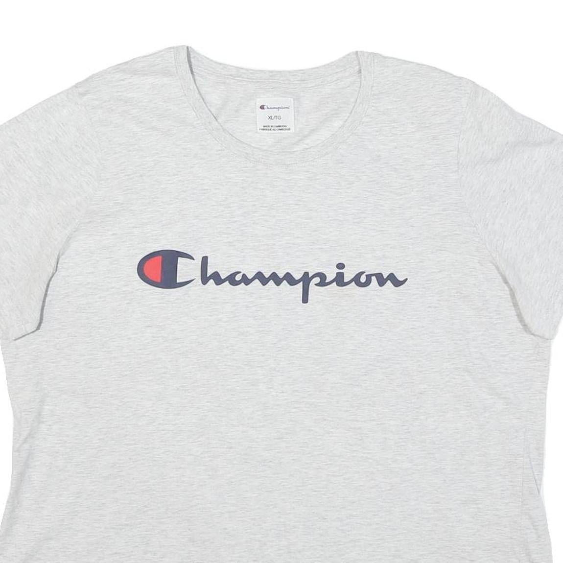 CHAMPION Womens Light Grey Graphic T-Shirt XL Short Sleeve Crew Neck Casual