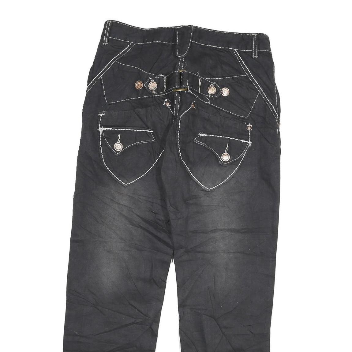 Womens Black Relaxed Straight Cotton Blend Jeans W30 L28 Contrast Stitch Zip