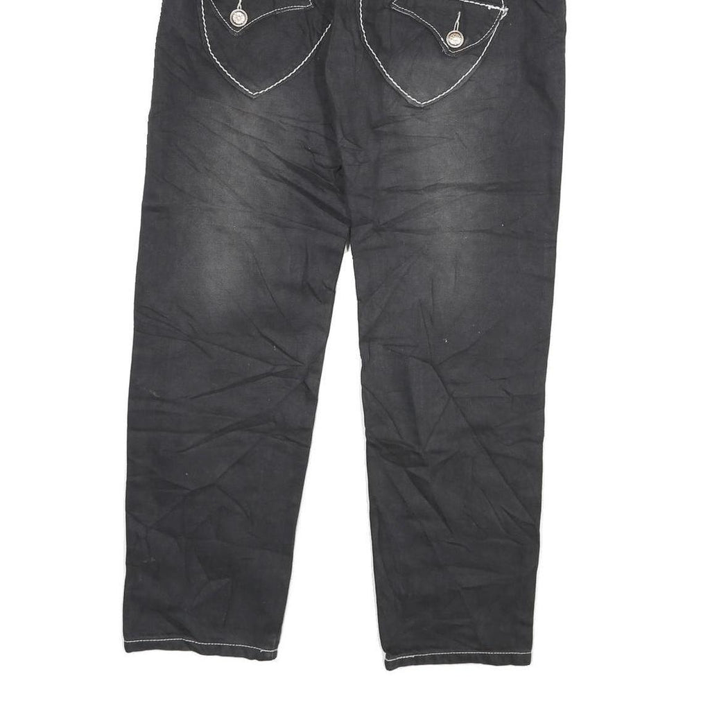 Womens Black Relaxed Straight Cotton Blend Jeans W30 L28 Contrast Stitch Zip