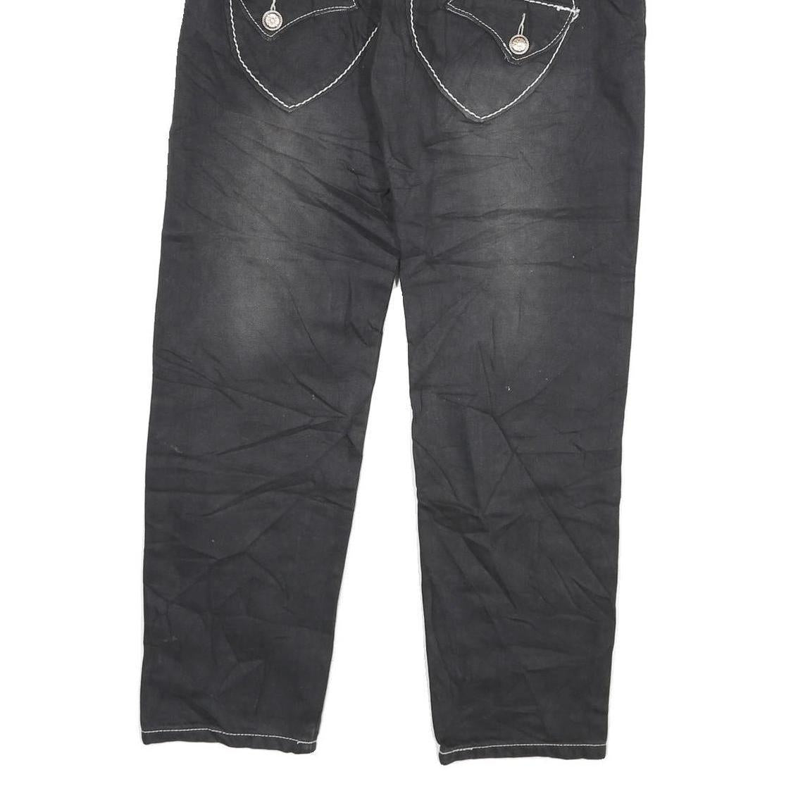 Womens Black Relaxed Straight Cotton Blend Jeans W30 L28 Contrast Stitch Zip