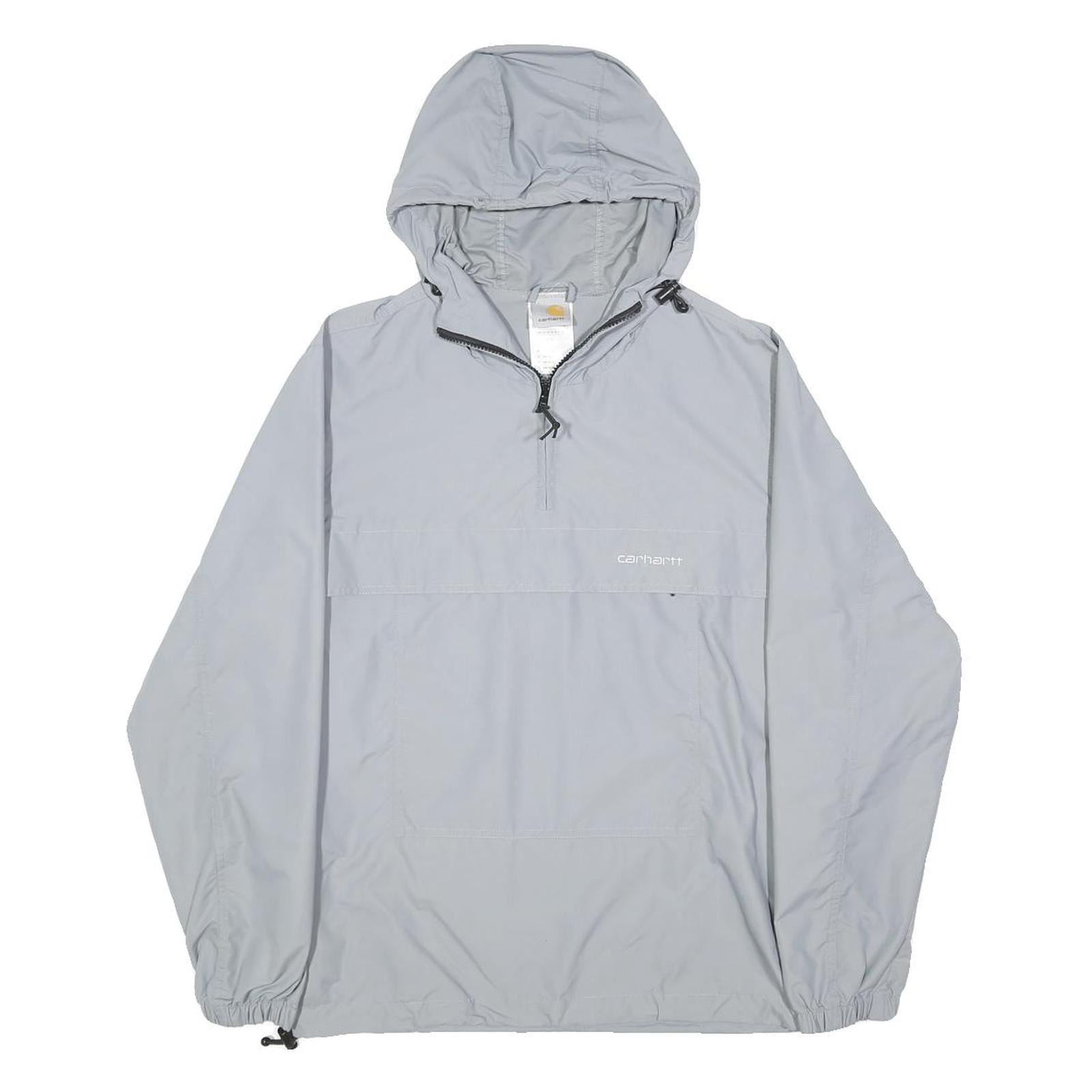 CARHARTT Mens Grey Nylon Anorak Jacket XS Hooded Zip Pocket Lightweight